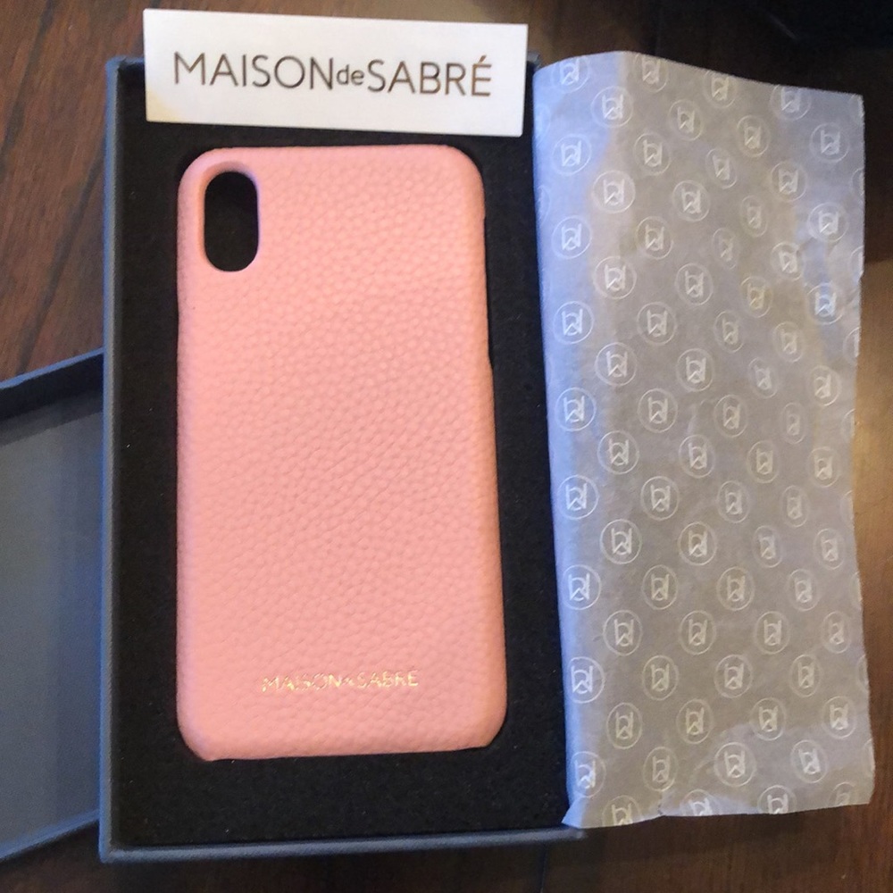 MAISONdeSABRE XR Pebbled Pink leather handcrafted cell iphone hard case + box